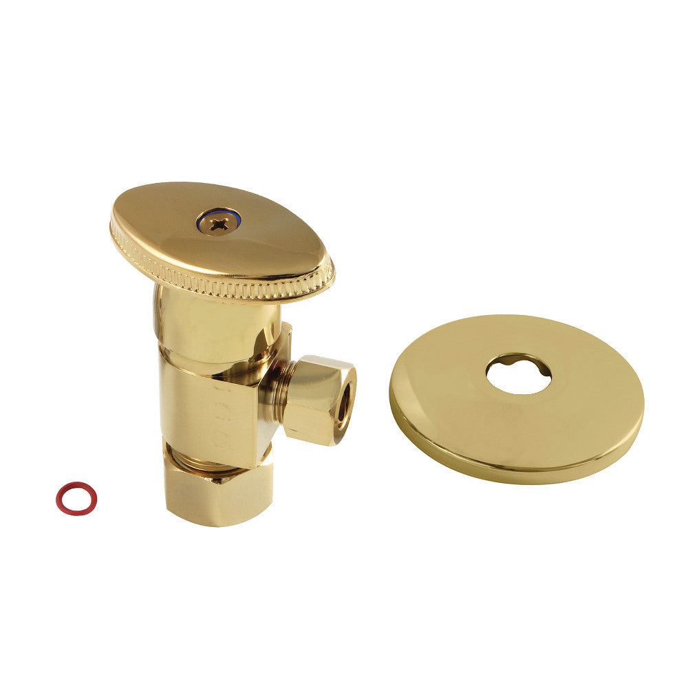 Kingston Brass CD53302VAK 5/8"O.D x 3/8" O.D Anti-Seize Deluxe Quarter Turn Ceramic Hardisc Cartridge Angle Stop with Flange, Polished Brass - BNGBath