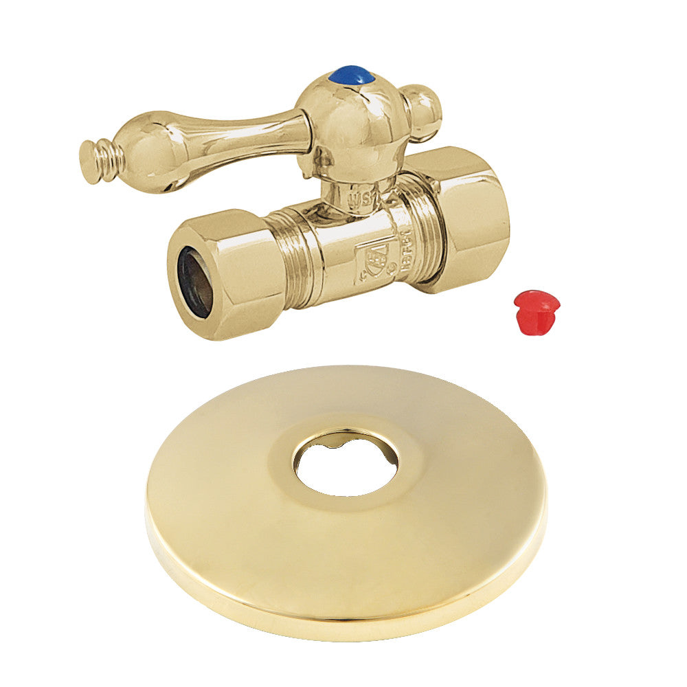 Kingston Brass CC44452K 5/8-Inch OD X 1/2-Inch OD Comp Quarter-Turn Straight Stop Valve with Flange, Polished Brass - BNGBath