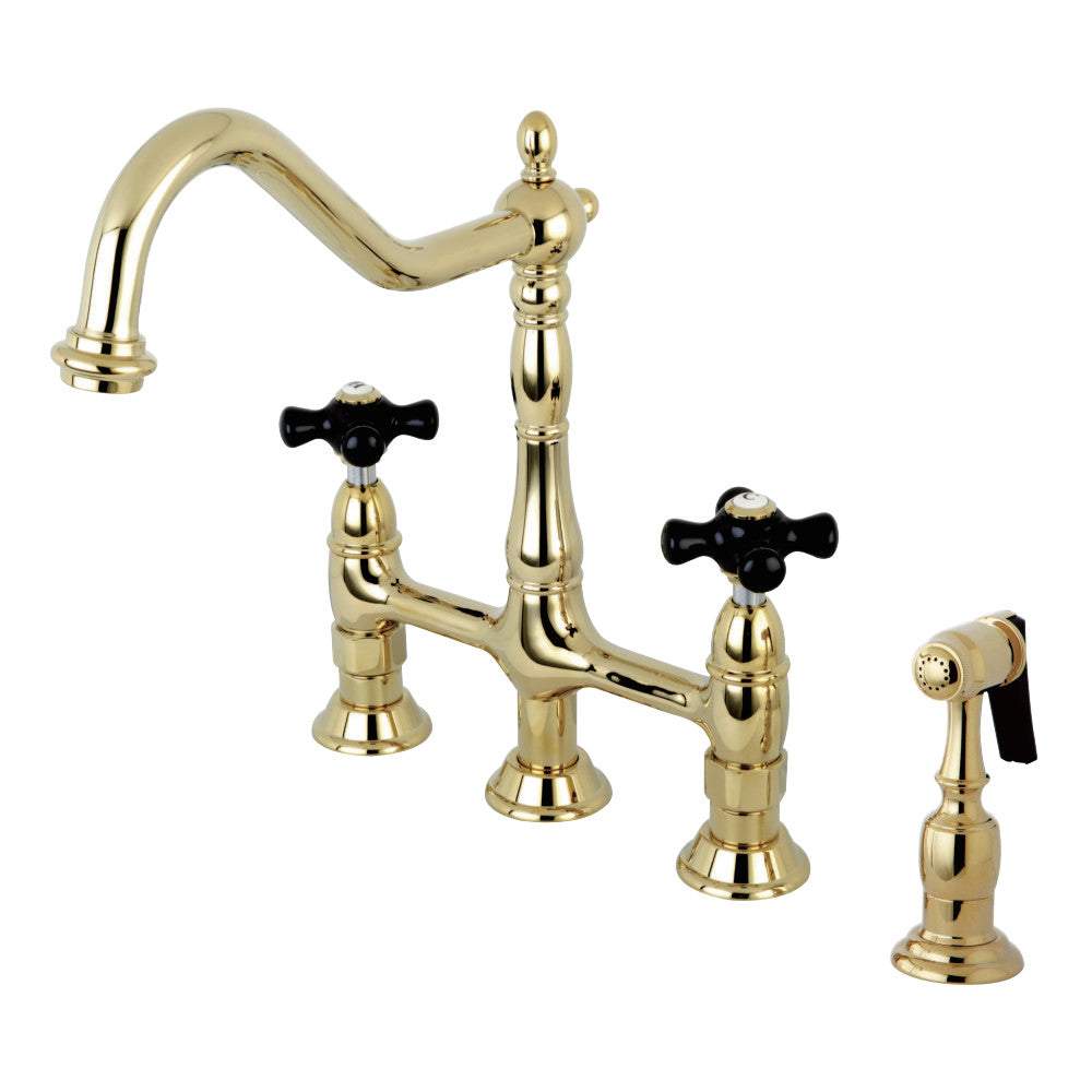 Kingston Brass KS1272PKXBS Duchess Bridge Kitchen Faucet with Brass Sprayer, Polished Brass - BNGBath