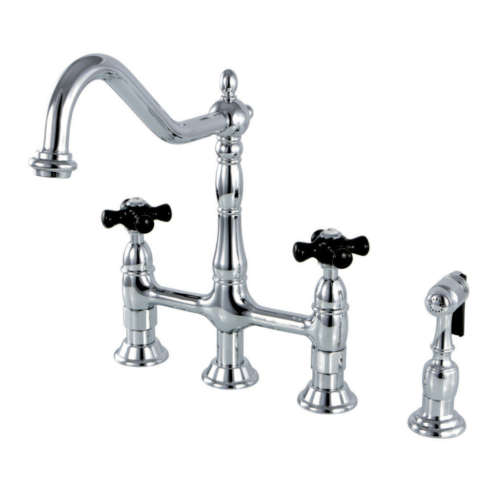 Kingston Brass KS1271PKXBS Duchess Bridge Kitchen Faucet with Brass Sprayer, Polished Chrome - BNGBath