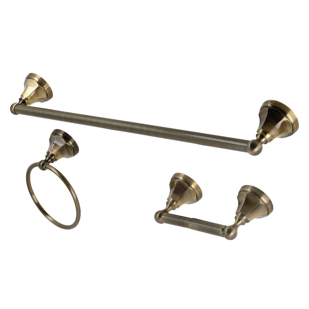 Kingston Brass BAK4181148AB Metropolitan 3-Piece Towel Bar Accessory Set, Antique Brass - BNGBath