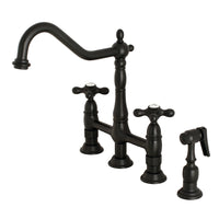 Thumbnail for Kingston Brass KS1270AXBS Heritage Bridge Kitchen Faucet with Brass Sprayer, Matte Black - BNGBath