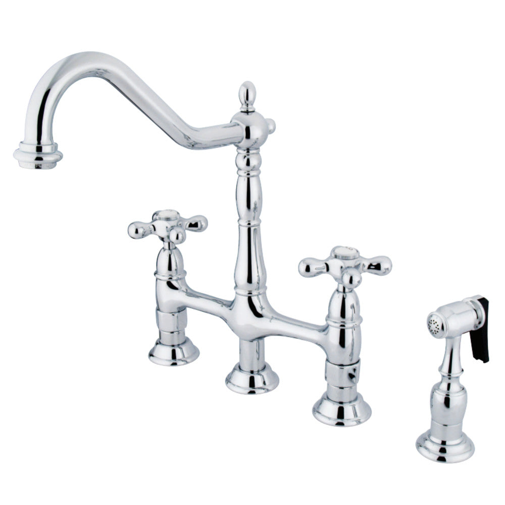 Kingston Brass KS1271AXBS Heritage Bridge Kitchen Faucet with Brass Sprayer, Polished Chrome - BNGBath