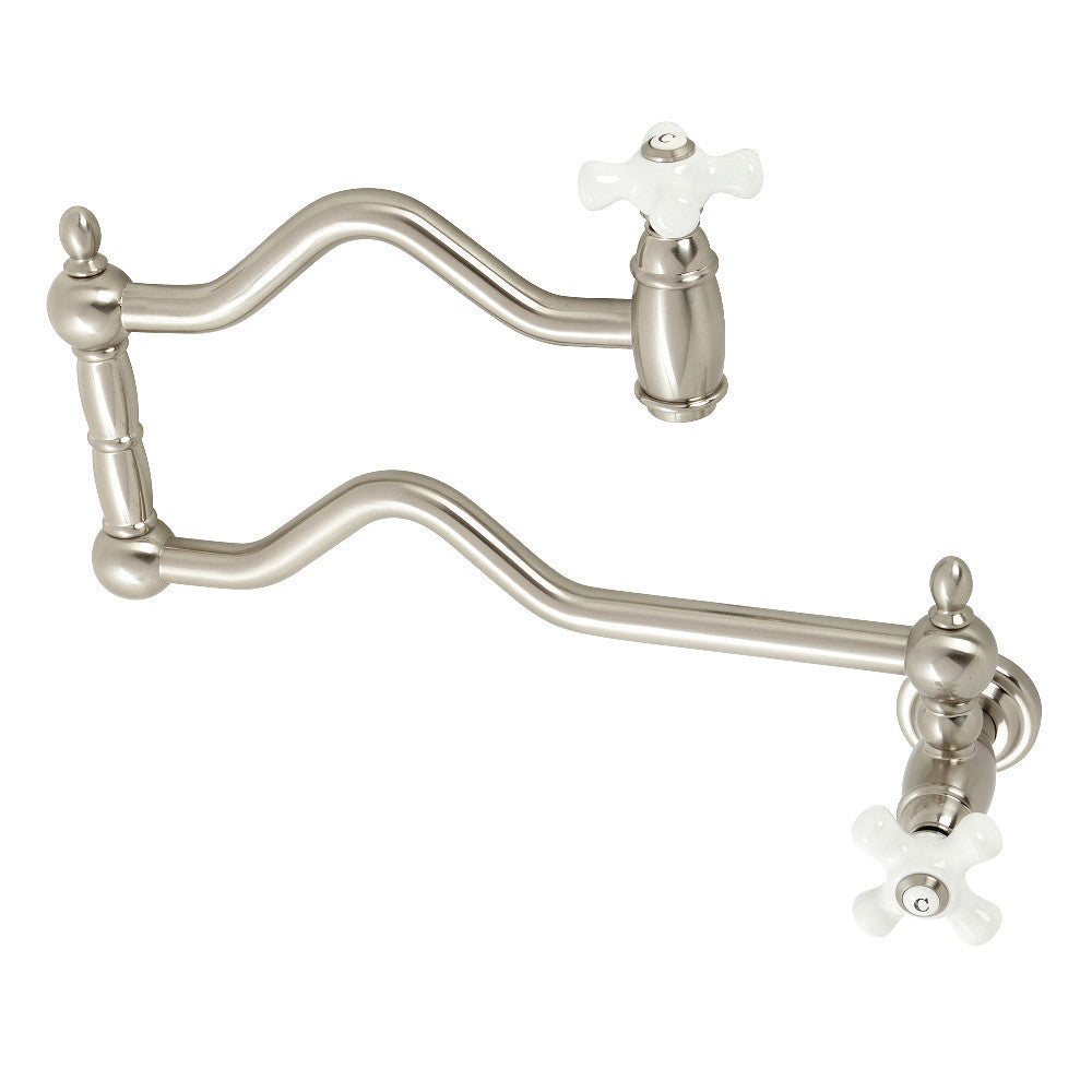 Kingston Brass KS2108PX Heritage Wall Mount Pot Filler, Brushed Nickel - BNGBath