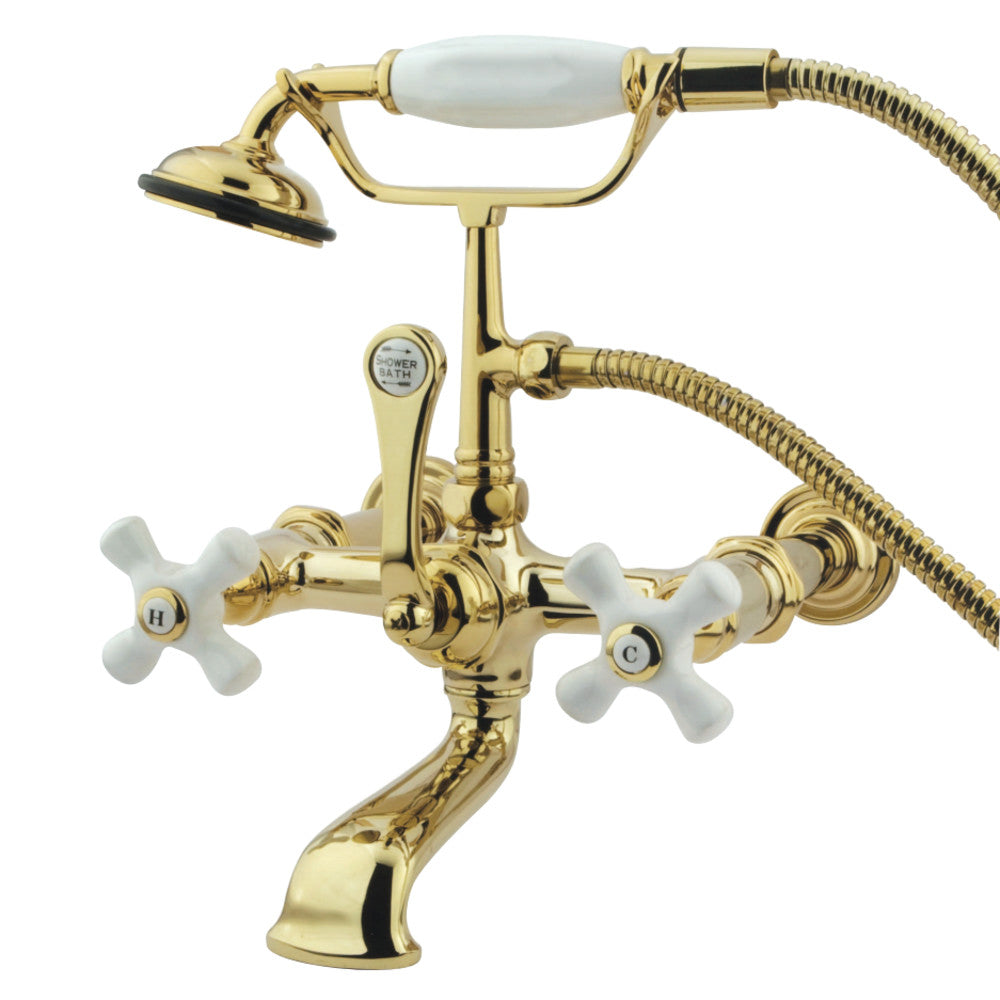 Kingston Brass CC549T2 Vintage 7-Inch Wall Mount Tub Faucet with Hand Shower, Polished Brass - BNGBath