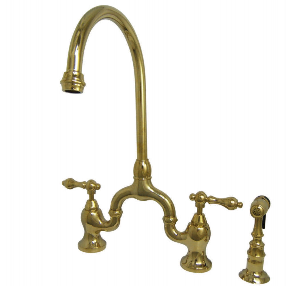 Kingston Brass KS7792ALBS English Country Kitchen Bridge Faucet with Brass Sprayer, Polished Brass - BNGBath