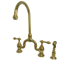 Thumbnail for Kingston Brass KS7792ALBS English Country Kitchen Bridge Faucet with Brass Sprayer, Polished Brass - BNGBath