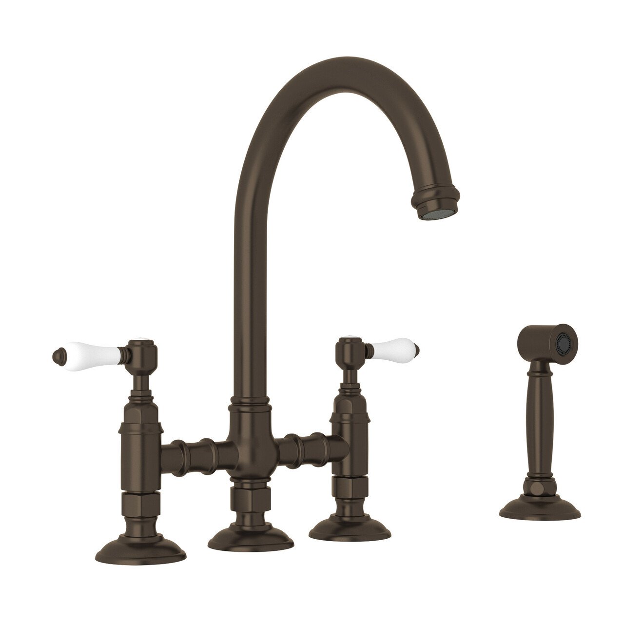 ROHL San Julio Deck Mount C-Spout 3 Leg Bridge Kitchen Faucet with Sidespray - BNGBath