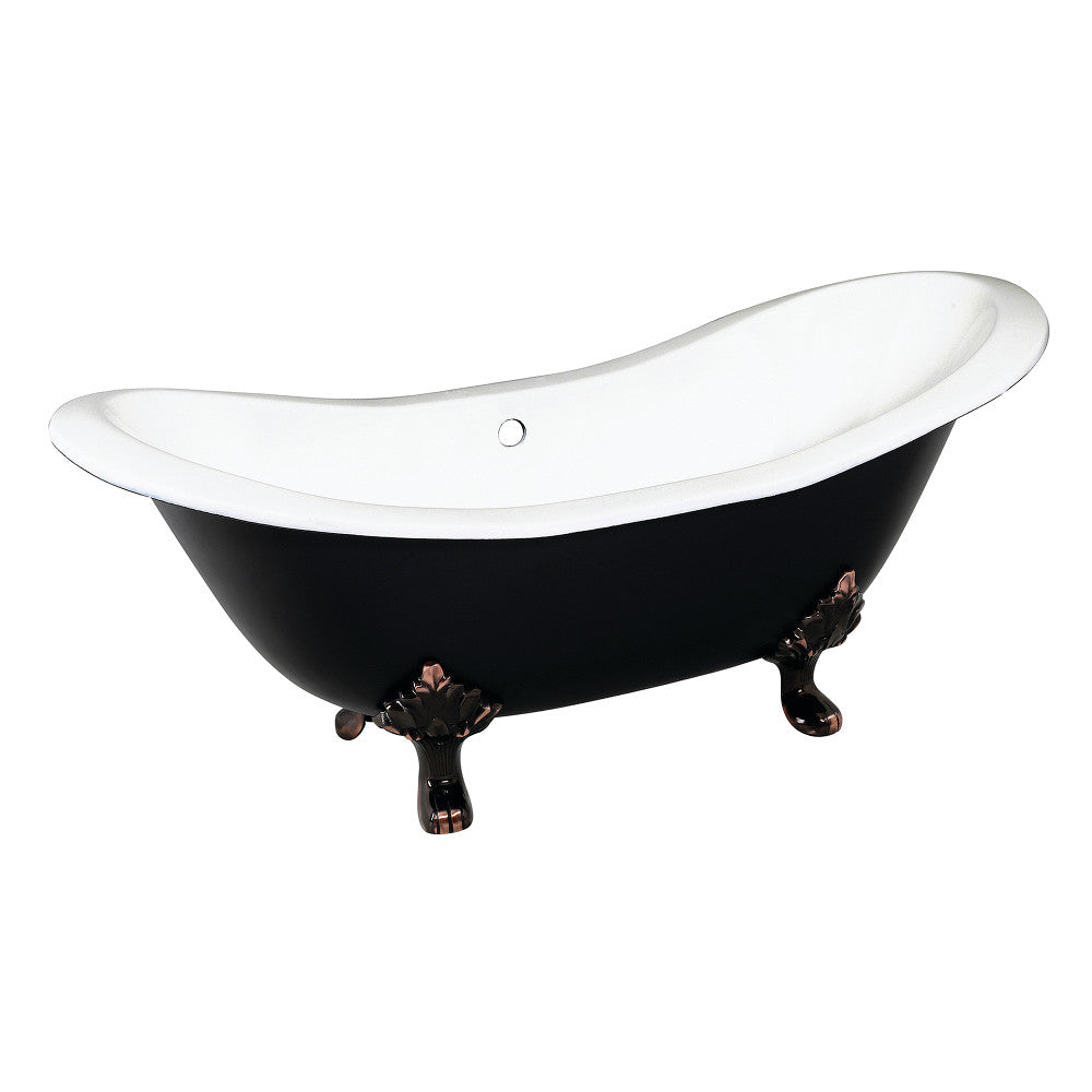 Aqua Eden VBTND7231NC5 72-Inch Cast Iron Double Slipper Clawfoot Tub (No Faucet Drillings), Black/White/Oil Rubbed Bronze - BNGBath