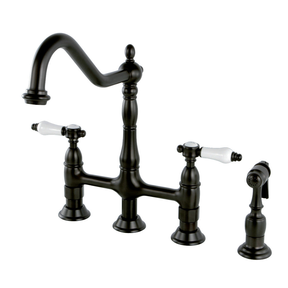 Kingston Brass KS1275BPLBS Bel-Air Bridge Kitchen Faucet with Brass Sprayer, Oil Rubbed Bronze - BNGBath