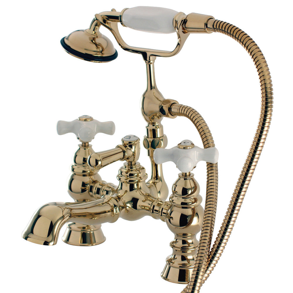 Kingston Brass CC1160T2 Vintage 7-Inch Deck Mount Tub Faucet with Hand Shower, Polished Brass - BNGBath