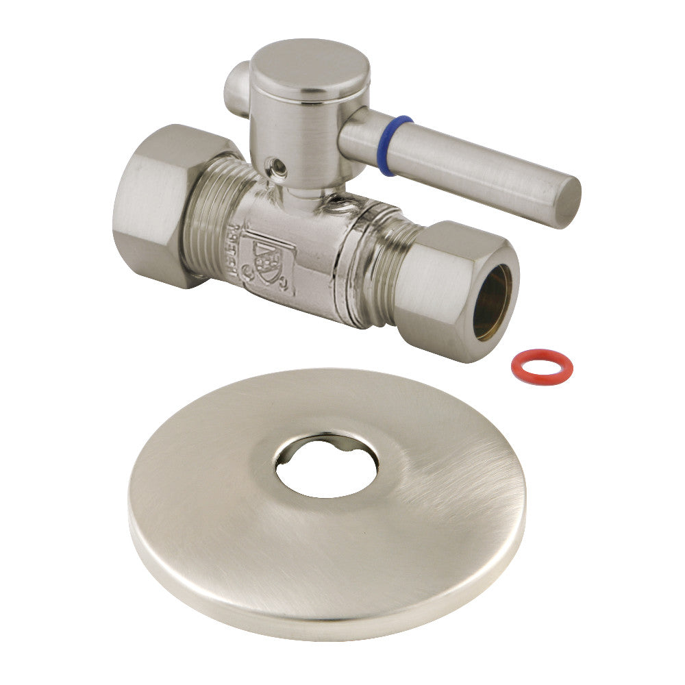 Kingston Brass CC44458DLK 5/8-Inch OD X 1/2-Inch OD Comp Quarter-Turn Straight Stop Valve with Flange, Brushed Nickel - BNGBath