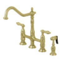 Thumbnail for Kingston Brass KS1277ALBS Heritage Bridge Kitchen Faucet with Brass Sprayer, Brushed Brass - BNGBath