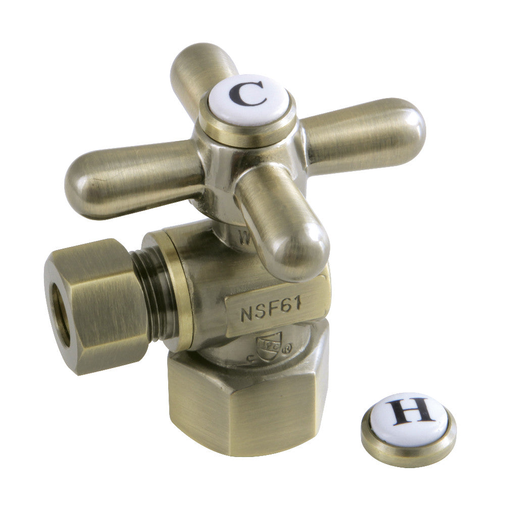 Kingston Brass CC43103X Quarter Turn Valve (1/2" FIP X 3/8" O.D. Compression), Antique Brass - BNGBath