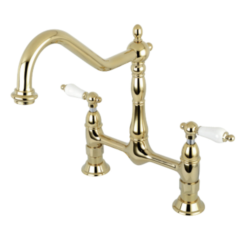 Kingston Brass KS1172PL Heritage Bridge Kitchen Faucet, Polished Brass - BNGBath