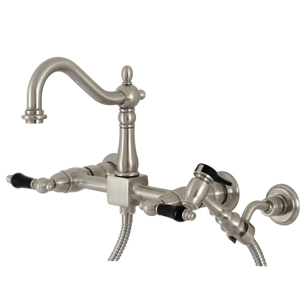 Kingston Brass KS1268PKLBS Duchess Wall Mount Bridge Kitchen Faucet with Brass Sprayer, Brushed Nickel - BNGBath