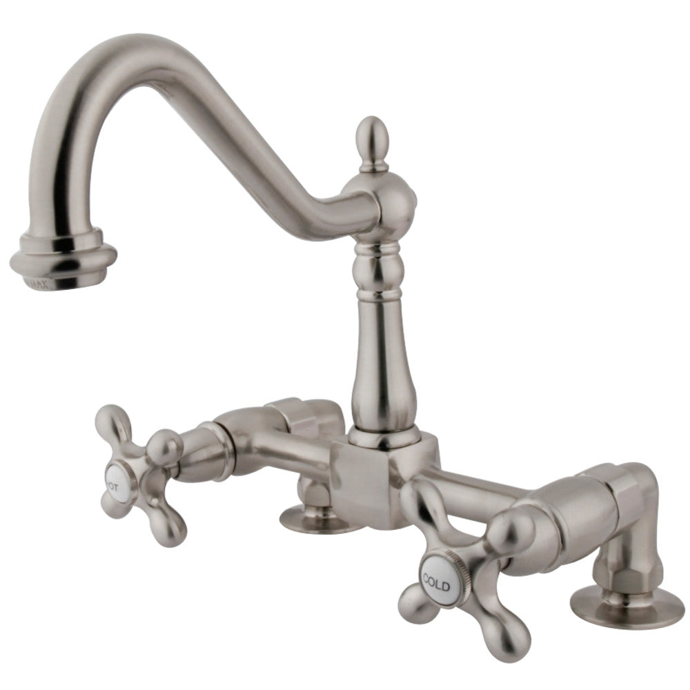 Kingston Brass KS1148AX Heritage Two-Handle Bridge Kitchen Faucet, Brushed Nickel - BNGBath