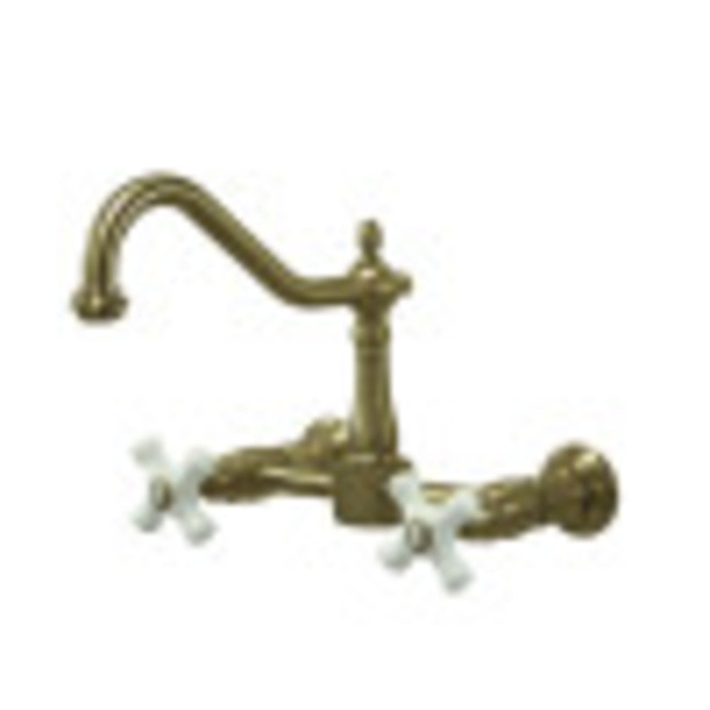 Kingston Brass KS1243PX Heritage Two-Handle Wall Mount Bridge Kitchen Faucet, Antique Brass - BNGBath