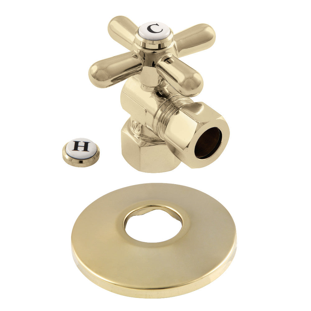 Kingston Brass CC44402XK 1/2-Inch FIP X 1/2-Inch OD Comp Quarter-Turn Angle Stop Valve with Flange, Polished Brass - BNGBath