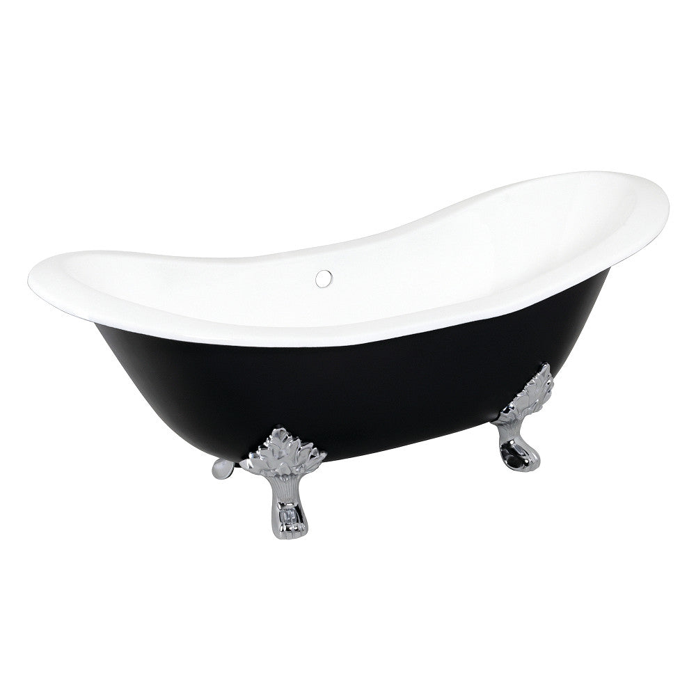 Aqua Eden VBTND7231NC1 72-Inch Cast Iron Double Slipper Clawfoot Tub (No Faucet Drillings), Black/White/Polished Chrome - BNGBath