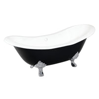 Thumbnail for Aqua Eden VBTND7231NC1 72-Inch Cast Iron Double Slipper Clawfoot Tub (No Faucet Drillings), Black/White/Polished Chrome - BNGBath