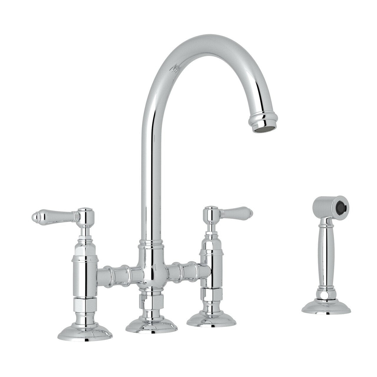 ROHL San Julio Deck Mount C-Spout 3 Leg Bridge Kitchen Faucet with Sidespray - BNGBath