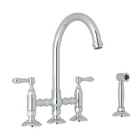 Thumbnail for ROHL San Julio Deck Mount C-Spout 3 Leg Bridge Kitchen Faucet with Sidespray - BNGBath