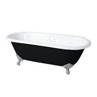 Thumbnail for Aqua Eden VBTND663013NB8 66-Inch Cast Iron Double Ended Clawfoot Tub (No Faucet Drillings), Black/White/Brushed Nickel - BNGBath