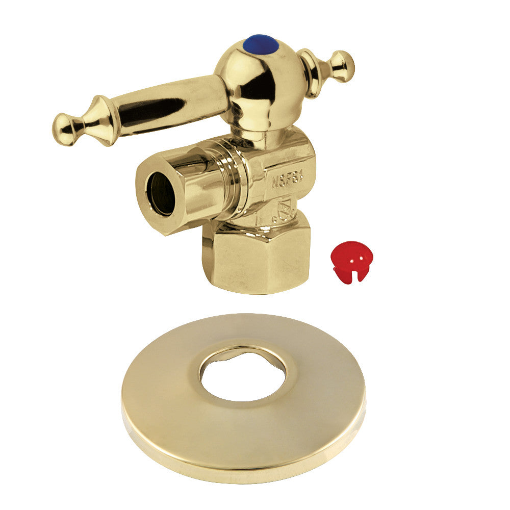 Kingston Brass CC43102TLK 1/2-Inch FIP X 3/8-Inch OD Comp Quarter-Turn Angle Stop Valve with Flange, Polished Brass - BNGBath