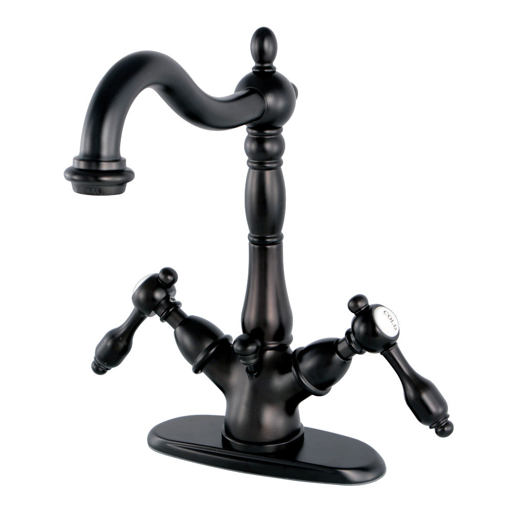 Kingston Brass KS1435TAL Tudor Two-Handle Bathroom Faucet with Brass Pop-Up and Cover Plate, Oil Rubbed Bronze - BNGBath