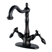 Thumbnail for Kingston Brass KS1435TAL Tudor Two-Handle Bathroom Faucet with Brass Pop-Up and Cover Plate, Oil Rubbed Bronze - BNGBath