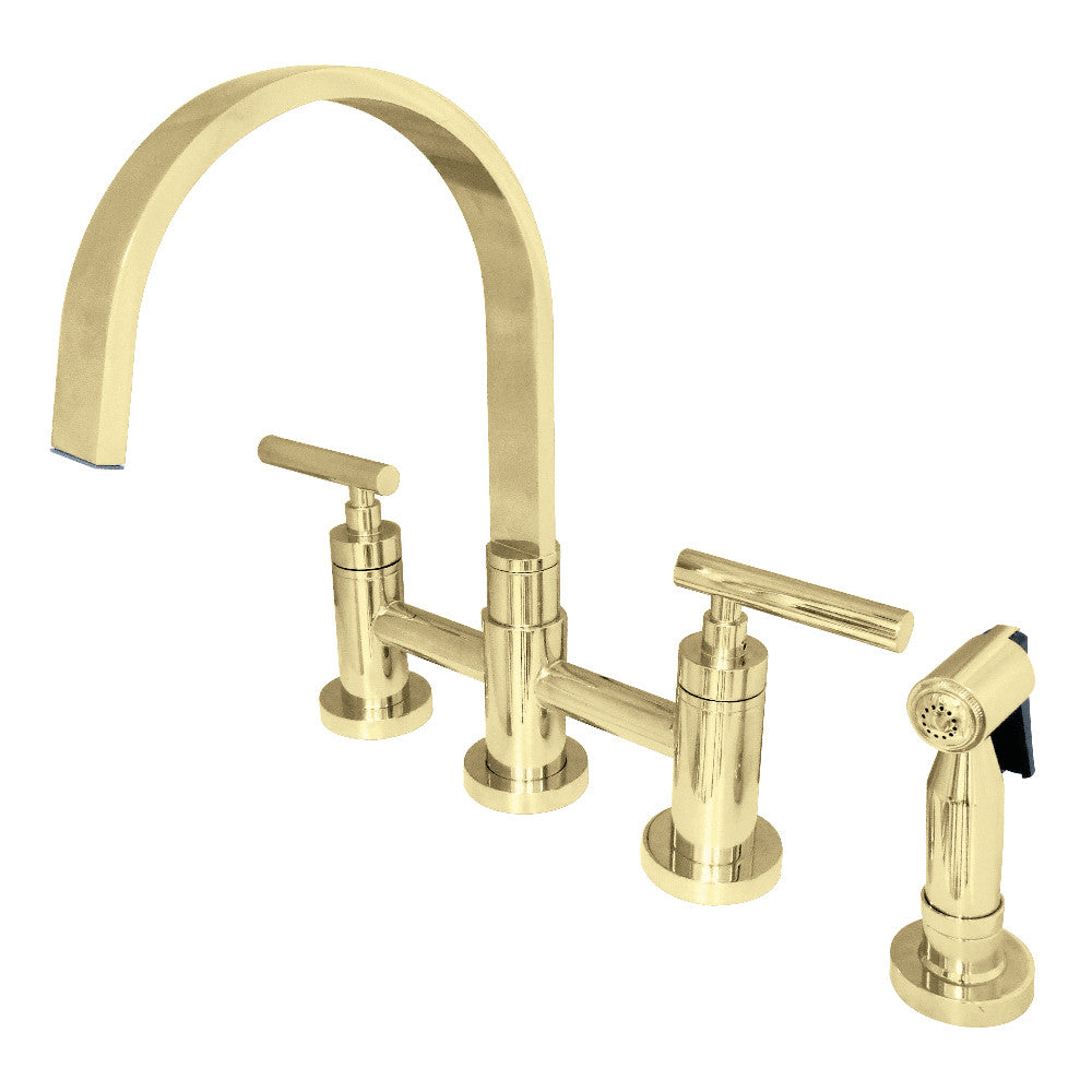 Kingston Brass KS8262CMLBS Manhattan 2-Handle Kitchen Faucet with Brass Side Sprayer, Polished Brass - BNGBath