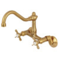 Thumbnail for Kingston Brass KS3227BEX 6-Inch Adjustable Center Wall Mount Kitchen Faucet, Brushed Brass - BNGBath