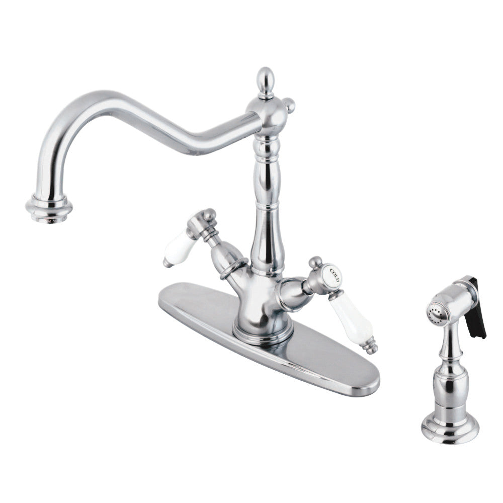 Kingston Brass KS1231BPLBS Mono Deck Mount Kitchen Faucet with Brass Sprayer, Polished Chrome - BNGBath