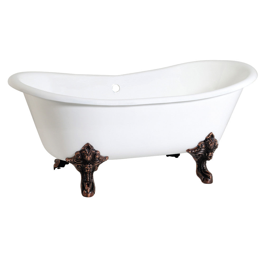 Aqua Eden VCTNDS6731NL5 67-Inch Cast Iron Double Slipper Clawfoot Tub (No Faucet Drillings), White/Oil Rubbed Bronze - BNGBath