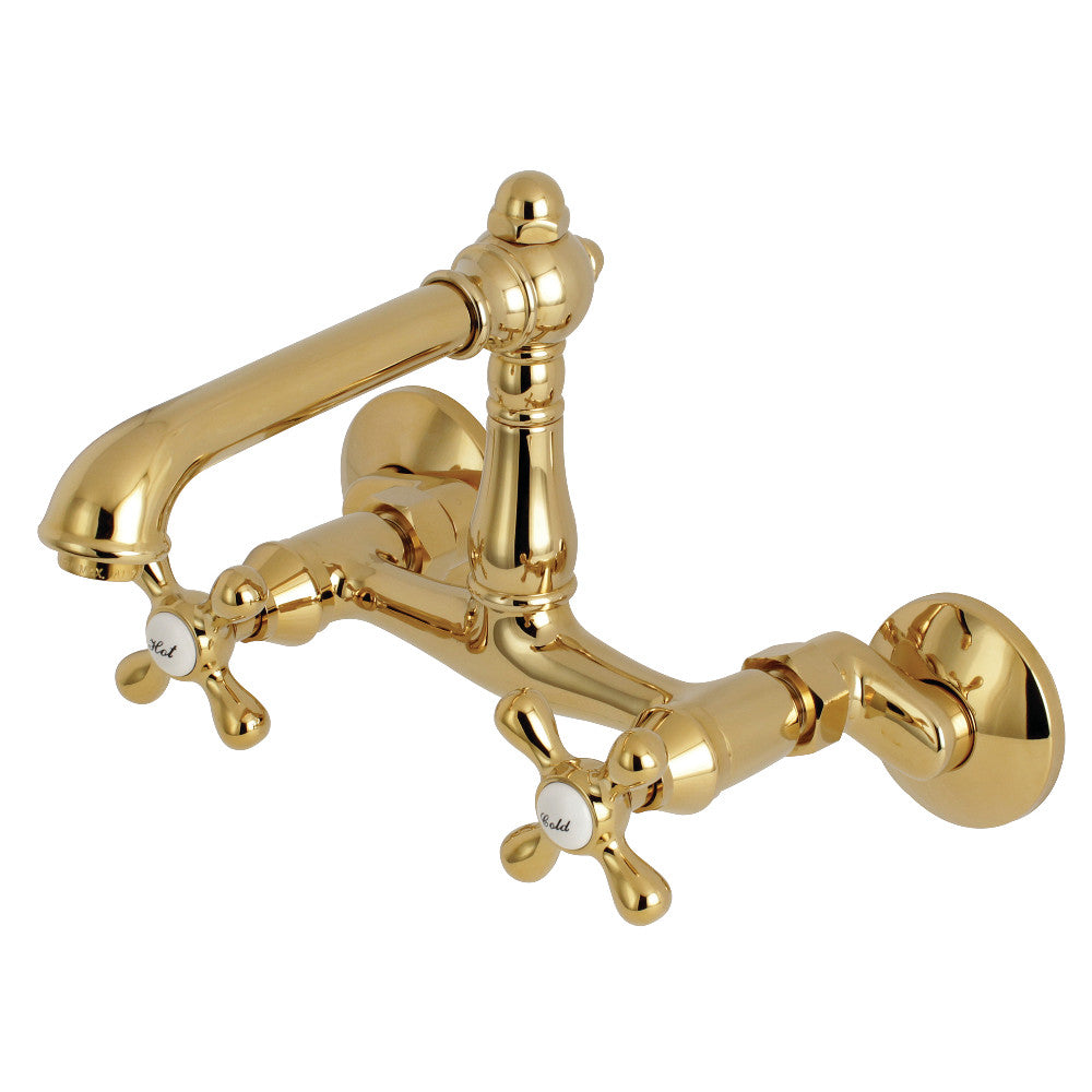 Kingston Brass English Country 6-Inch Adjustable Center Wall Mount Kitchen Faucet, Polished Brass - BNGBath