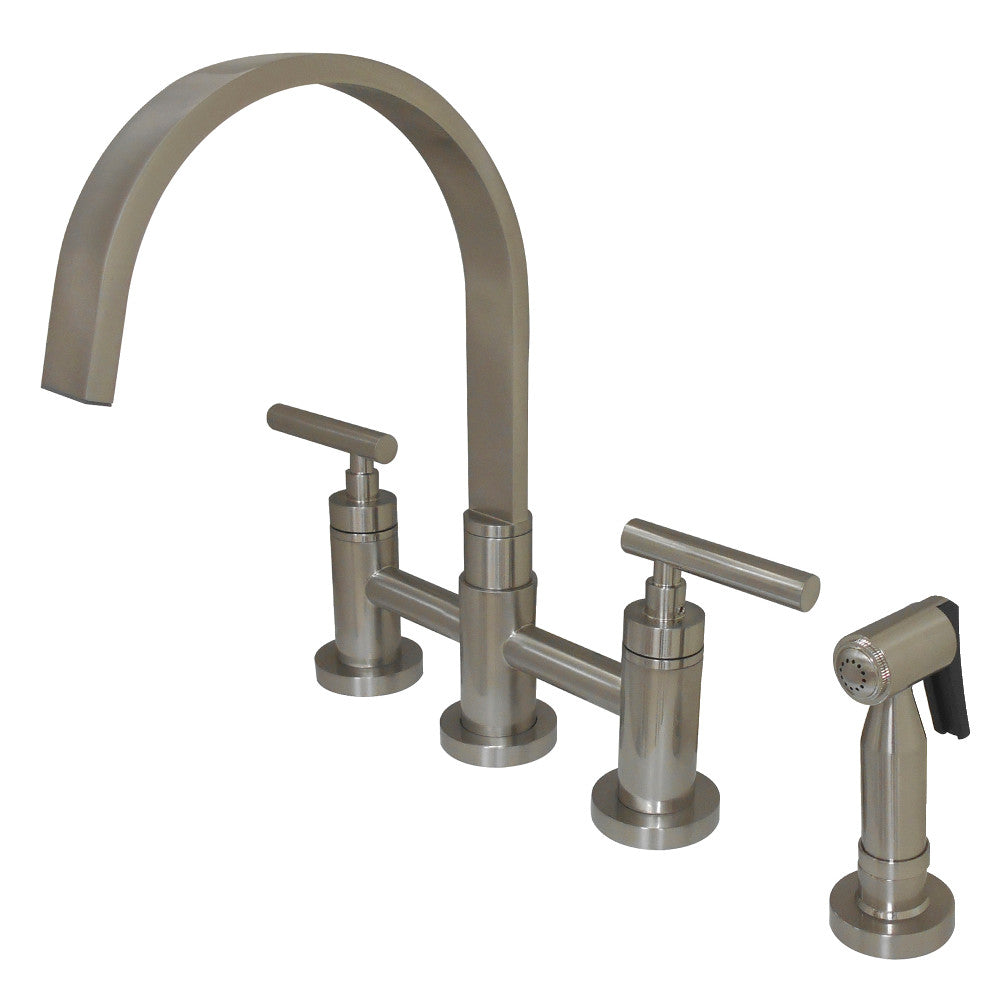 Kingston Brass KS8268CMLBS Manhattan 2-Handle Kitchen Faucet with Brass Side Sprayer, Brushed Nickel - BNGBath