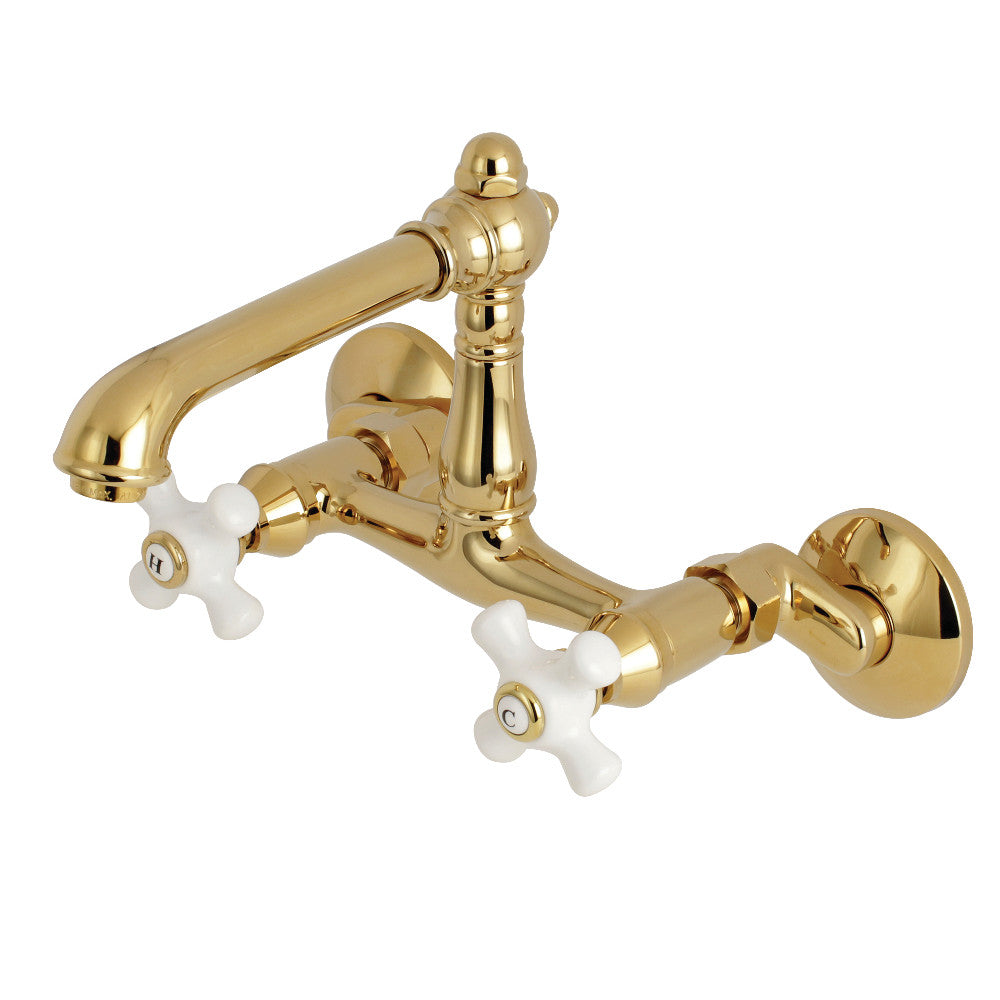 Kingston Brass English Country 6-Inch Adjustable Center Wall Mount Kitchen Faucet, Polished Brass - BNGBath