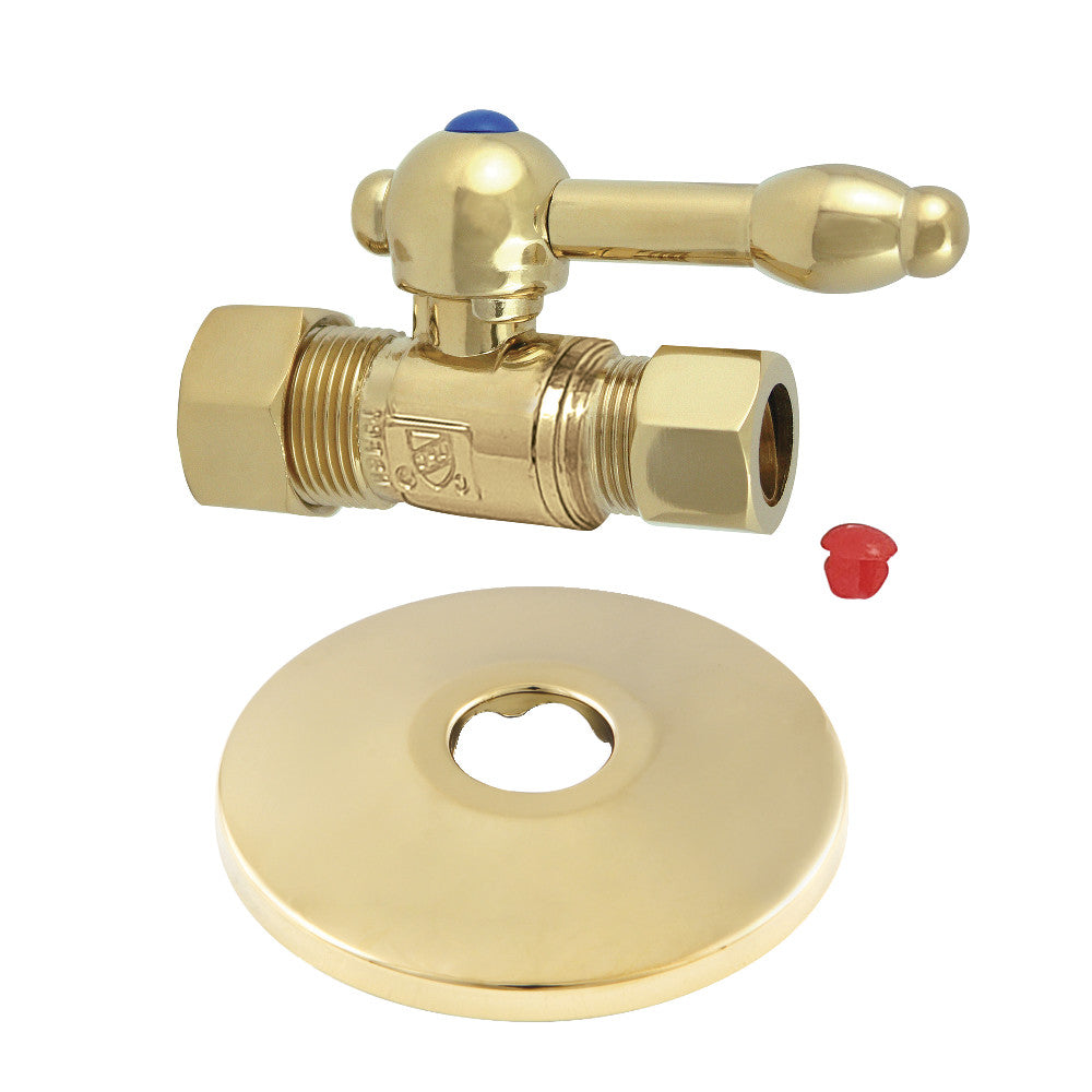 Kingston Brass CC44452KLK 5/8-Inch OD X 1/2-Inch OD Comp Quarter-Turn Straight Stop Valve with Flange, Polished Brass - BNGBath