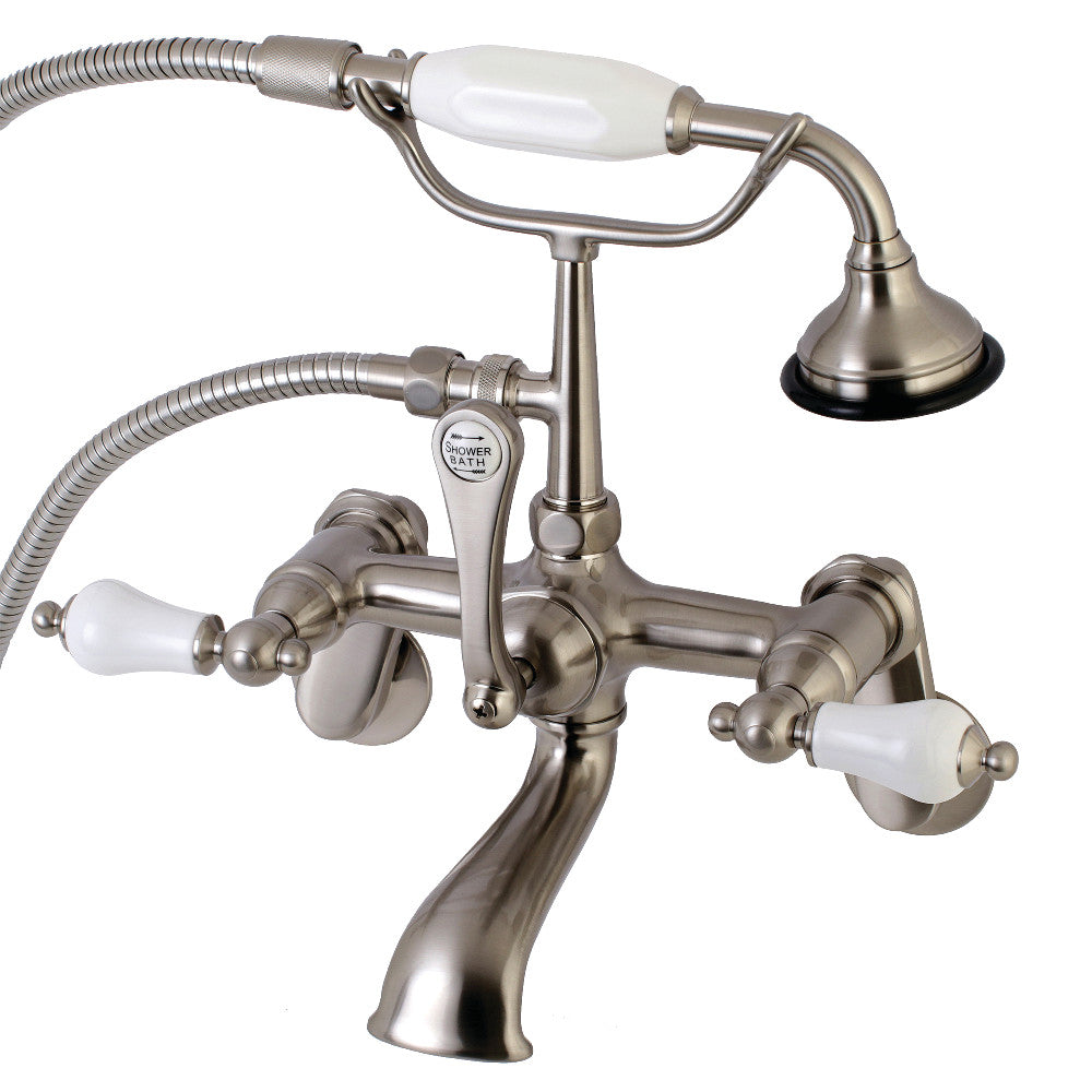 Kingston Brass AE55T8 Aqua Vintage Wall Mount Tub Faucet with Hand Shower, Brushed Nickel - BNGBath