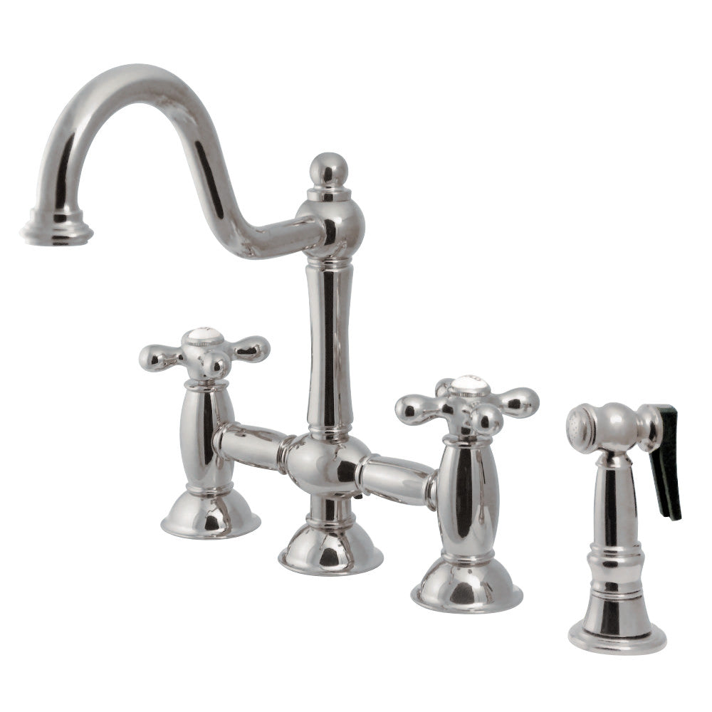 Kingston Brass KS3798AXBS Restoration Bridge Kitchen Faucet with Brass Sprayer, Brushed Nickel - BNGBath