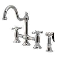 Thumbnail for Kingston Brass KS3798AXBS Restoration Bridge Kitchen Faucet with Brass Sprayer, Brushed Nickel - BNGBath