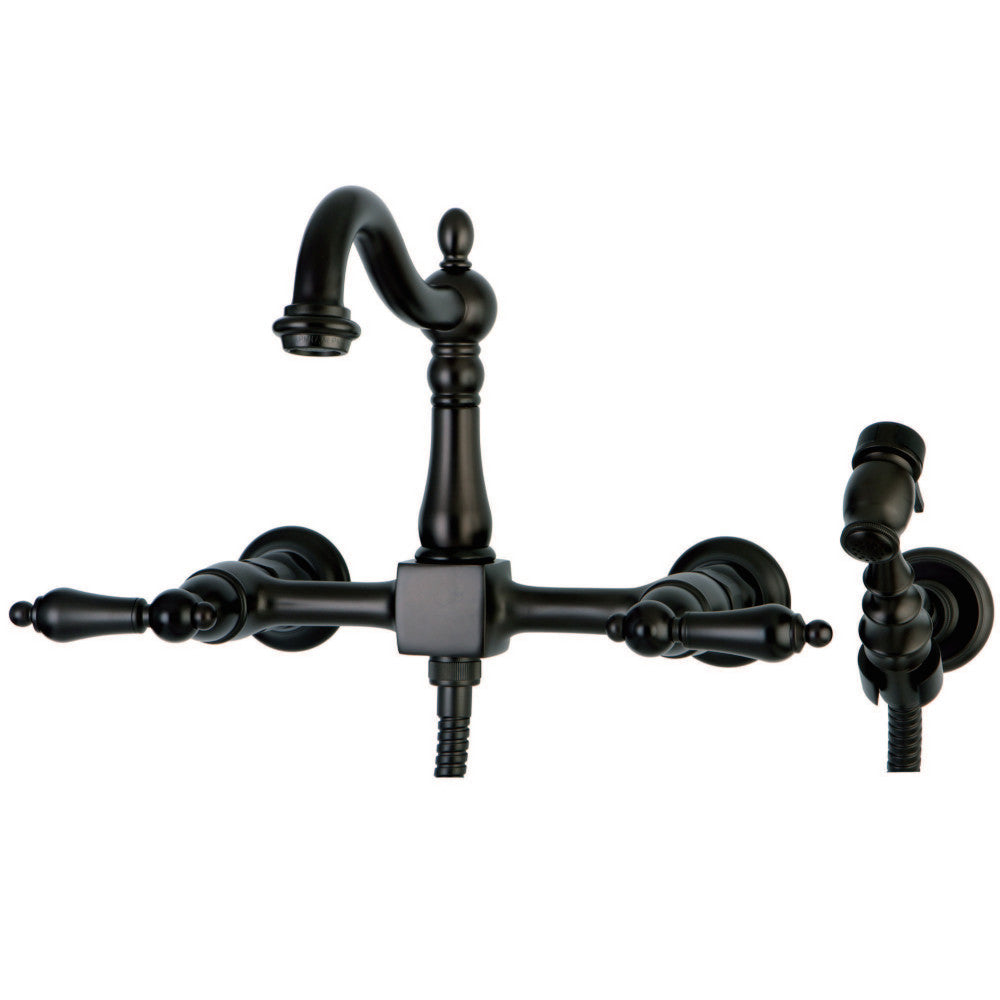 Kingston Brass KS1265ALBS Heritage Wall Mount Bridge Kitchen Faucet with Brass Sprayer, Oil Rubbed Bronze - BNGBath