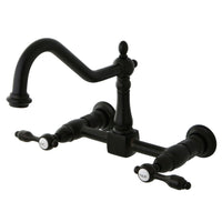 Thumbnail for Kingston Brass KS1245TAL Tudor Wall Mount Bridge Kitchen Faucet, Oil Rubbed Bronze - BNGBath