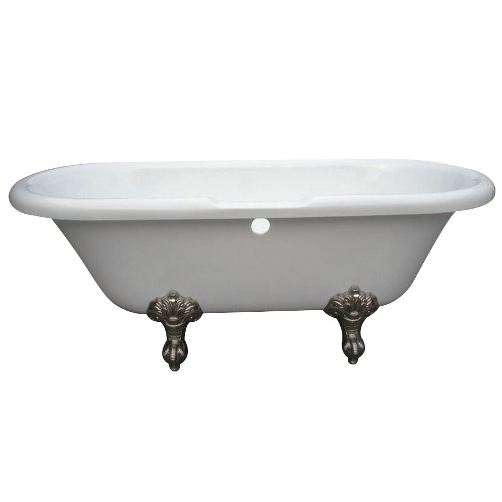 Aqua Eden VT7DS673023H8 67-Inch Acrylic Double Ended Clawfoot Tub with 7-Inch Faucet Drillings, White/Brushed Nickel - BNGBath