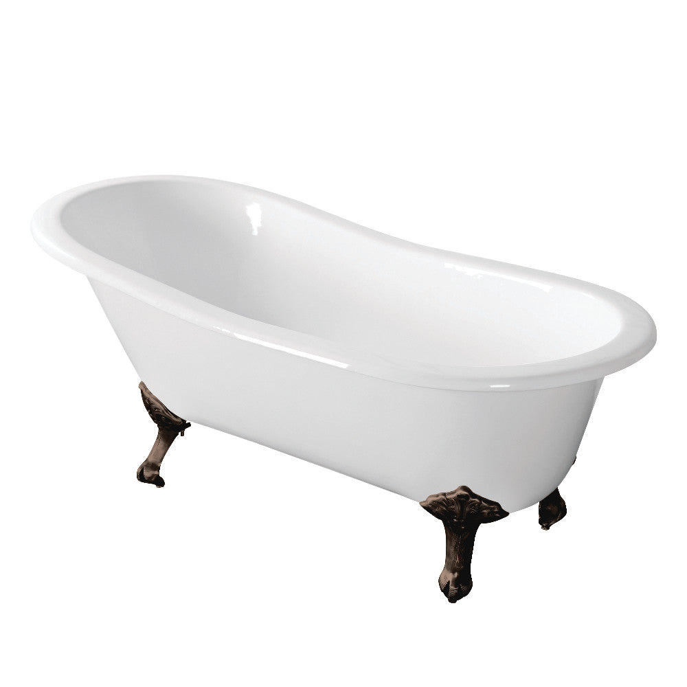 Aqua Eden VCTND673122ZB5 67-Inch Cast Iron Single Slipper Clawfoot Tub (No Faucet Drillings), White/Oil Rubbed Bronze - BNGBath