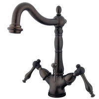 Thumbnail for Kingston Brass KS1435NL Naples Two-Handle Bathroom Faucet with Brass Pop-Up and Cover Plate, Oil Rubbed Bronze - BNGBath