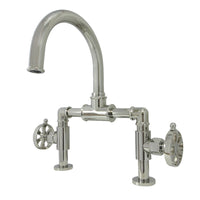 Thumbnail for Kingston Brass KS2176RX Belknap Industrial Style Wheel Handle Bridge Bathroom Faucet with Pop-Up Drain, Polished Nickel - BNGBath