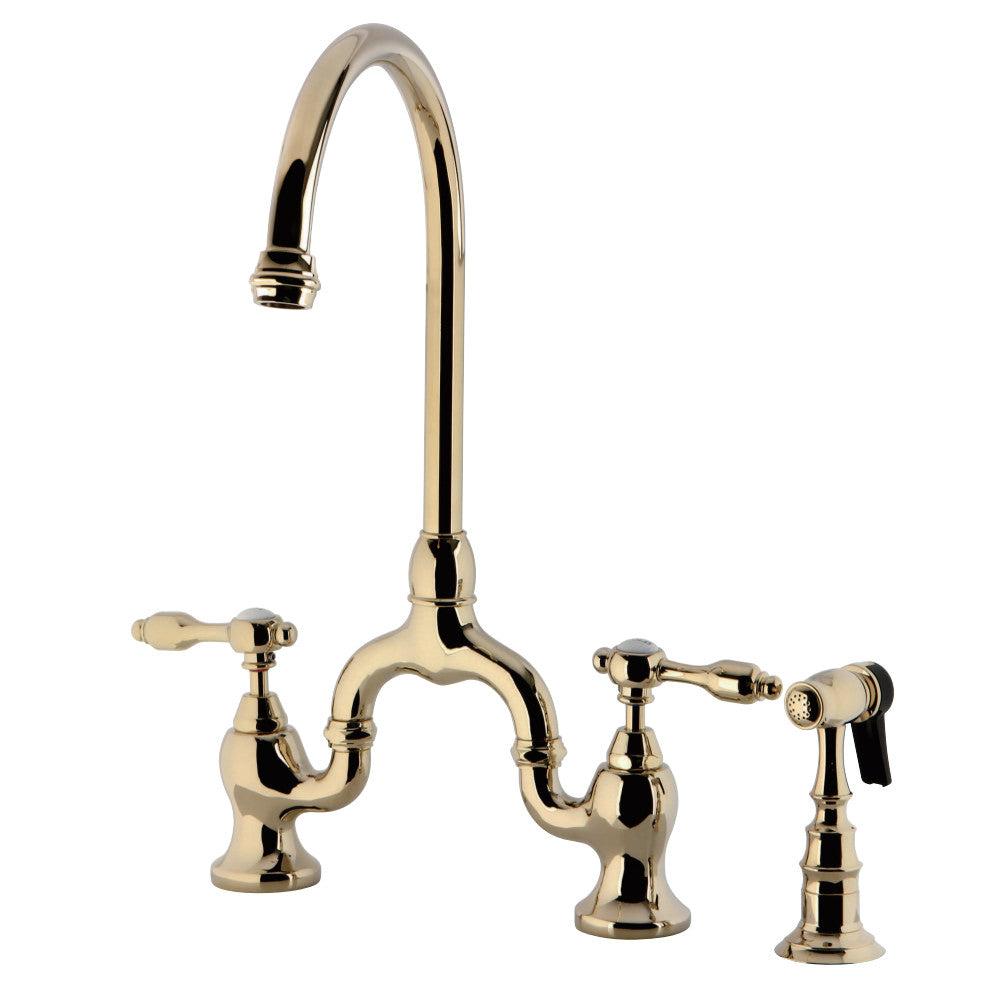 Kingston Brass KS7792TALBS Bridge Kitchen Faucet with Brass Sprayer, Polished Brass - BNGBath