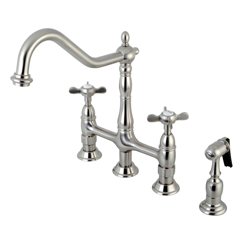 Kingston Brass KS1278BEXBS Essex Bridge Kitchen Faucet with Brass Sprayer, Brushed Nickel - BNGBath